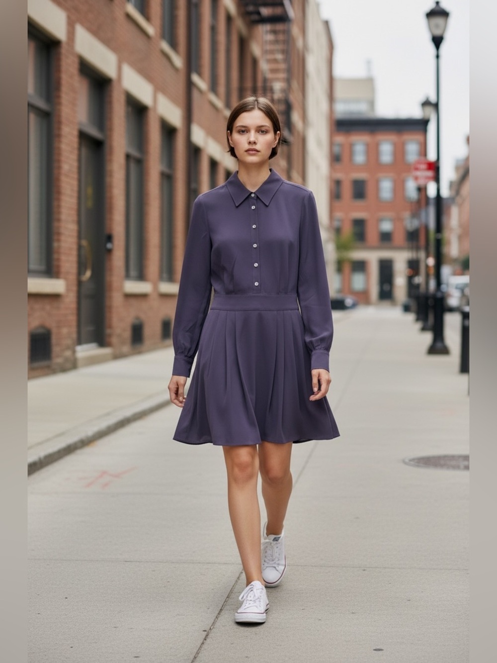 Current Air Slate Blue Shirt Dress XS Long Sleeve Collared Pleated NWT